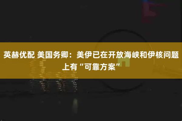 英赫优配 美国务卿：美伊已在开放海峡和伊核问题上有“可靠方案”